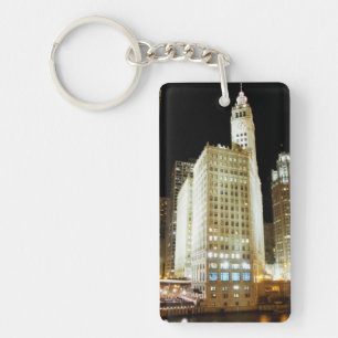 Chicago famous landmark at night keychain