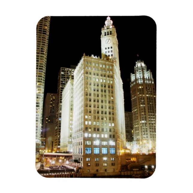 Chicago famous landmark at night magnet (Vertical)