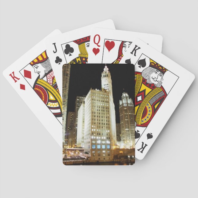Chicago famous landmark at night poker cards (Back)