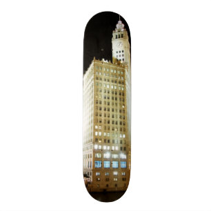Chicago famous landmark at night skateboard deck