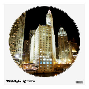 Chicago famous landmark at night wall decal