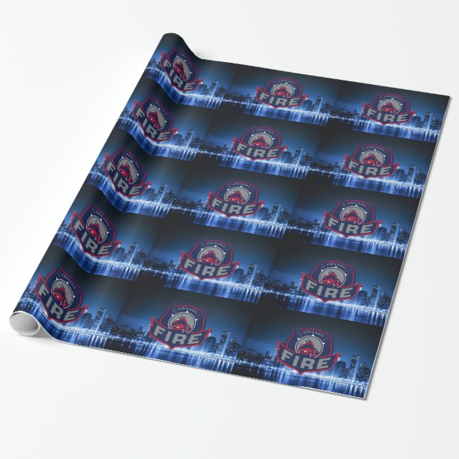 Chicago Fire With Skyline Wrapping Paper (Unrolled)