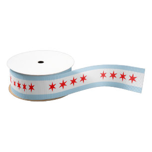 Chicago Flag 4 Red 6-Pointed Stars 2 Blue Stripes Grosgrain Ribbon