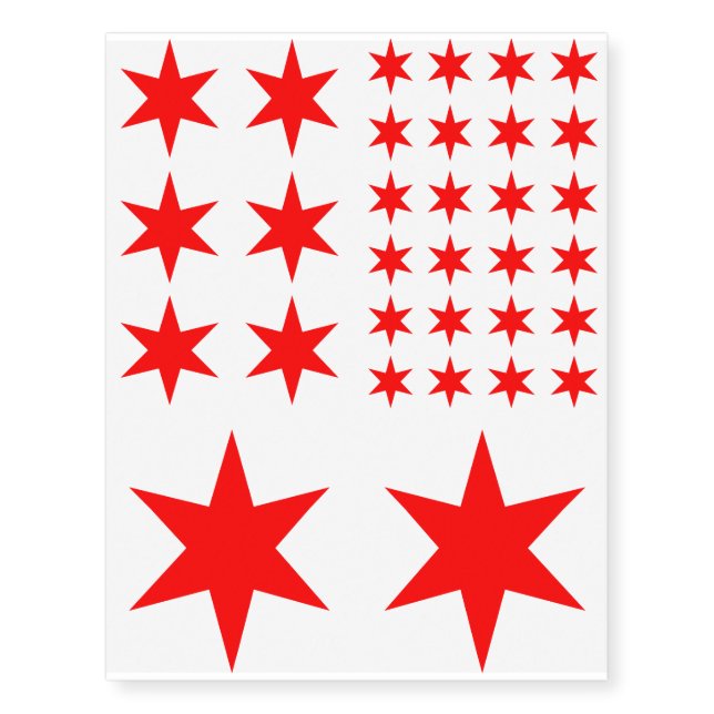 Chicago Flag 6-Pointed Star Temporary Tattoos (Front)