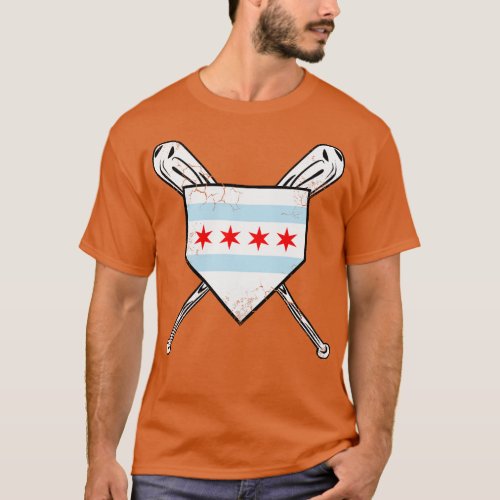 Chicago Flag Baseball Home Plate Sports T_Shirt