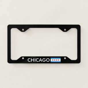 Chicago Flag Black License Plate Frame