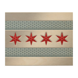 Chicago Flag Brushed Metal Faux Wood Wall Decor