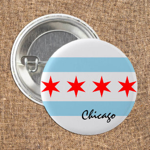 Chicago Flag, City & Illinois State USA / sports Button