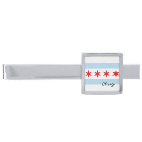 Chicago Flag City  Illinois State USA  sports Silver Finish Tie Bar