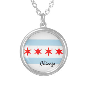 Chicago Flag, City & Illinois State USA / sports Silver Plated Necklace