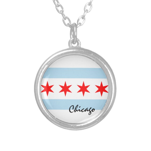 Chicago Flag, City & Illinois State USA / sports Silver Plated Necklace (Front)