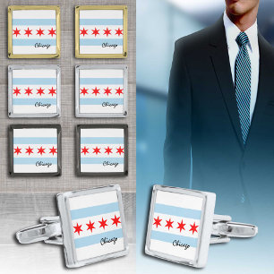 Chicago Flag cufflinks, City & Illinois State USA Cufflinks