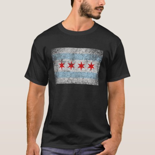 Chicago Flag Distressed Vintage Style Pride Men Wo T_Shirt