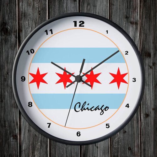 Chicago Flag  Illinois trendy fashion design USA Round Clock