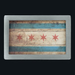 Chicago Flag on Old Wood Grain Belt Buckle<br><div class="desc">Chicago Flag on Old Wood Grain Feel free to modify the design according to your own preferences. You may change the design location, orientation, background colors and size. Also, you may add your own text, or slogan set its font, location and size, all in order to create the ultimate personal...</div>