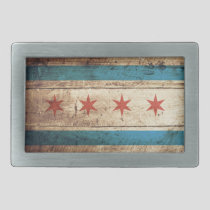 Chicago Flag on Old Wood Grain Belt Buckle