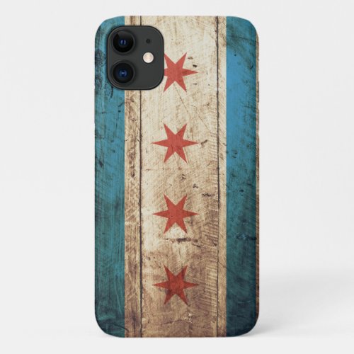 Chicago Flag on Old Wood Grain iPhone 11 Case