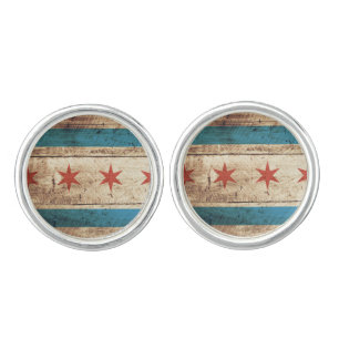 Chicago Flag on Old Wood Grain Cufflinks