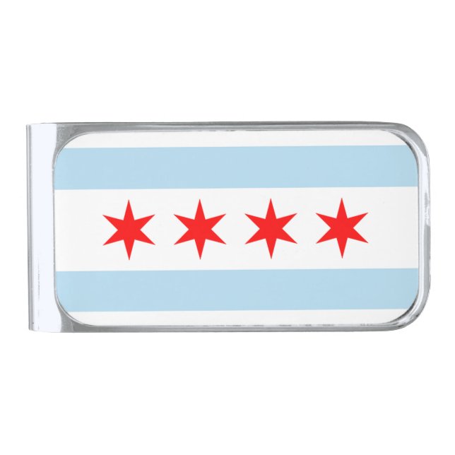 Chicago Flag Silver Finish Money Clip (Front)