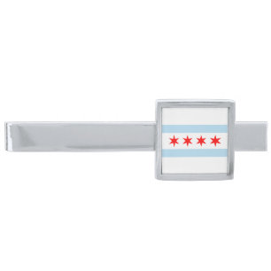 Chicago Flag Silver Finish Tie Bar