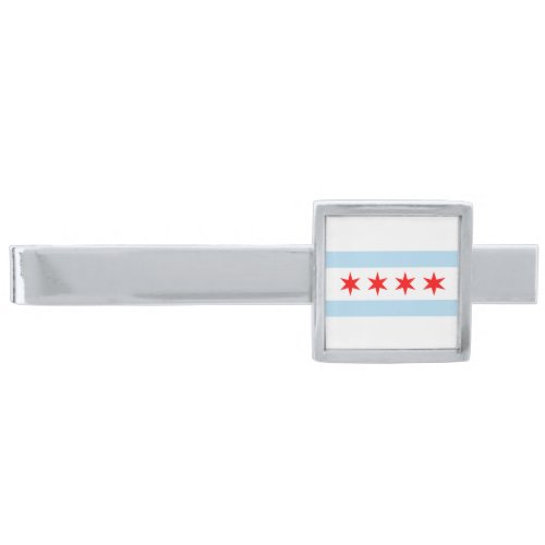 Chicago Flag Silver Finish Tie Bar