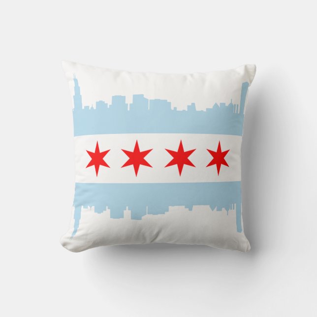 Chicago Flag Skyline American MoJo Pillow (Front)