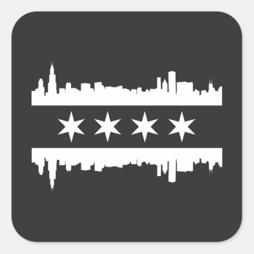 Chicago Flag  Skyline _ Black and White Square Sticker