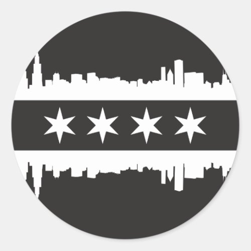 Chicago FlagSkyline in Black  White Classic Round Sticker