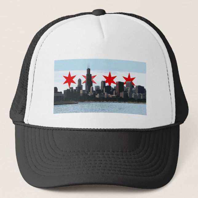 Chicago Flag Skyline Trucker Hat (Front)