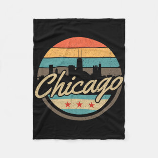Chicago Flag Skyline Vintage Illinois Usa Souvenir Fleece Blanket