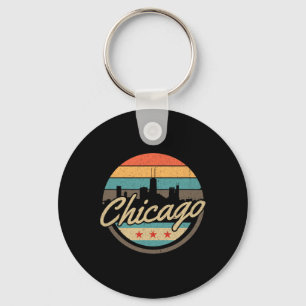 Chicago Flag Skyline Vintage Illinois Usa Souvenir Keychain