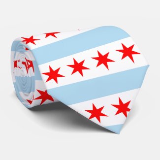 Chicago Flag Stripes and Stars Pattern Neck Tie