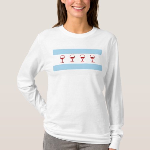 Chicago Flag Wine Long Sleeved T_Shirt