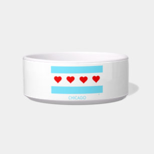 Chicago Flag with Hearts Pet Bowl