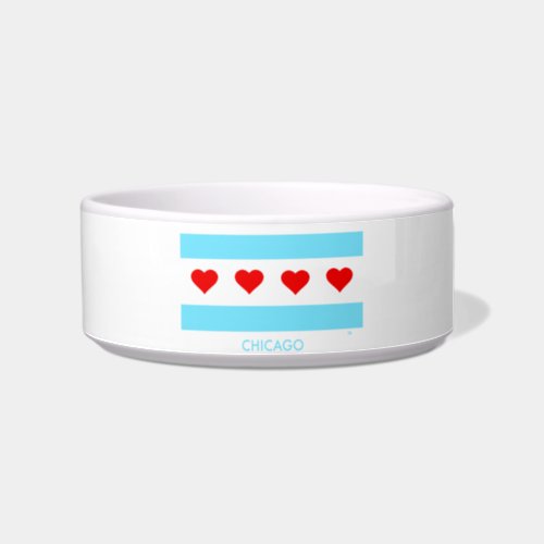 Chicago Flag with Hearts Pet Bowl