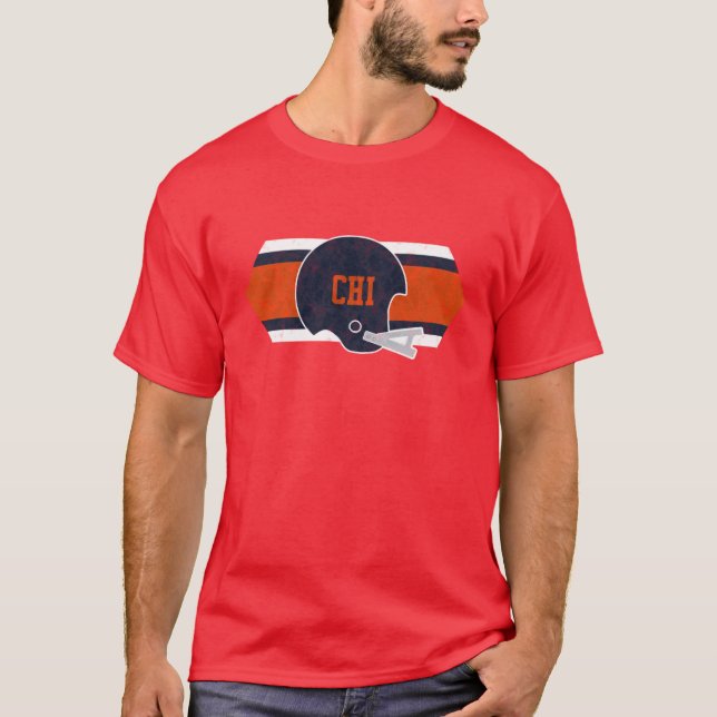 Chicago Football retro and distressed helmet and s T-Shirt (Front)