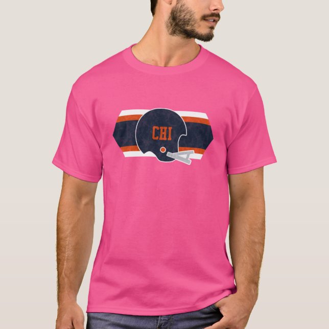 Chicago Football retro and distressed helmet and s T-Shirt (Front)