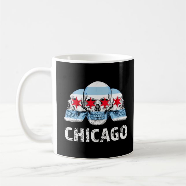 Chicago  for Men Chicago Flag Artwork with Skulls  Coffee Mug (Left)