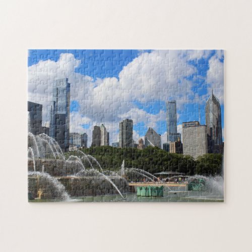 Chicago fountain and Skyline Jigsaw Puzzle