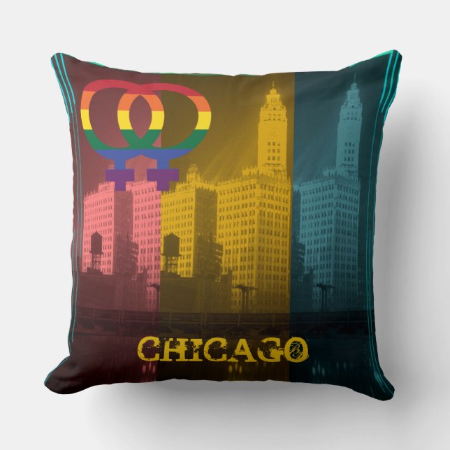 Chicago Gay Lesbian Interest Wrigley Building Throw Pillow (Front)
