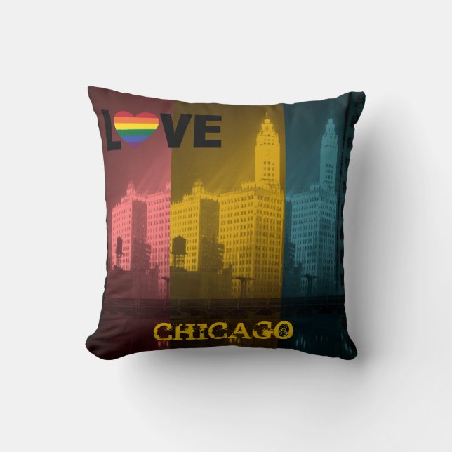 Chicago Gay Lesbian Interest Wrigley Building Throw Pillow (Front)