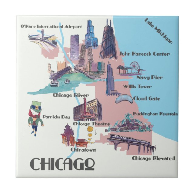 Chicago Georgia Highlights map Ceramic Tile (Front)