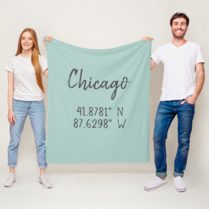 Chicago GPS Coordinates Longitude Latitude   Fleece Blanket