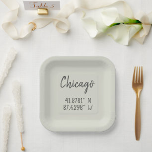 Chicago GPS Coordinates Longitude Latitude Paper Plates