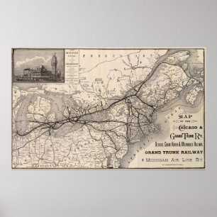 Chicago Grand Trunk Railway Map, 1887 Poster