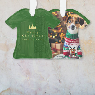 Chicago Green Gold Christmas Photo Custom Ornament