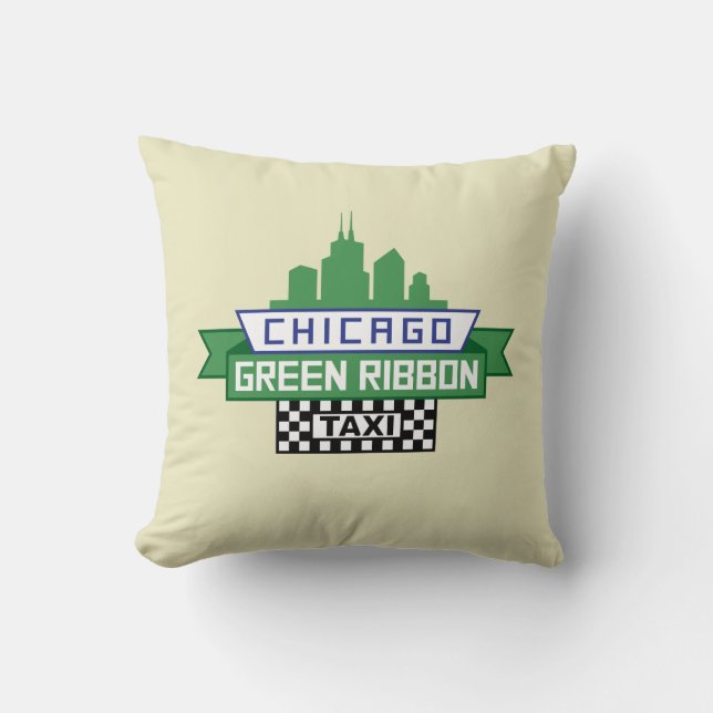Chicago Green Ribbon Taxi Logo - Fan Art Throw Pillow (Front)