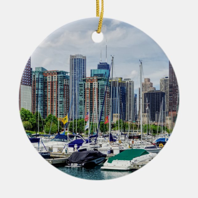 Chicago Harbor Ceramic Ornament (Front)