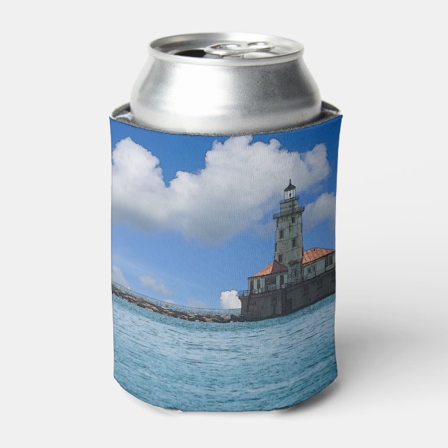 Chicago Harbor Lighthouse Painterly Can Cooler (Can Front)