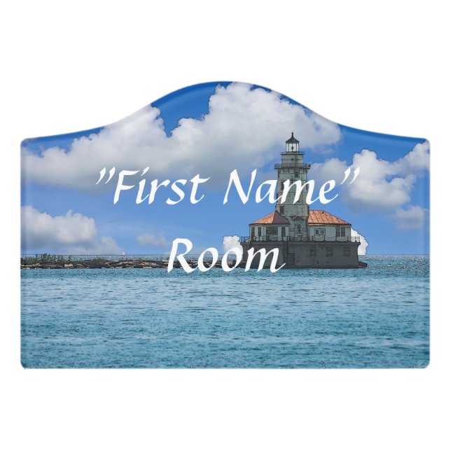Chicago Harbor Lighthouse Painterly Door Sign (Small Crest Front)
